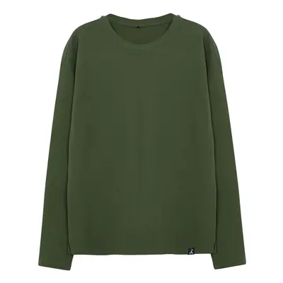 Trendyol Khaki Oversize/Wide Cut Limited Edition 100% Cotton Sweatshirt with Textured Label