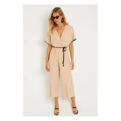 Cool & Sexy Women's Vanilla Ethnic Patterned Belted Jumpsuit