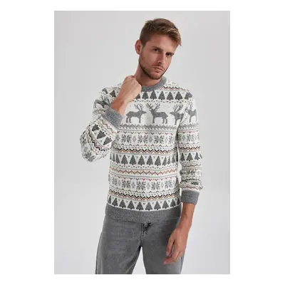 DEFACTO New Year Themed Standard Fit Regular Cut Patterned Crew Neck Knitwear Sweater