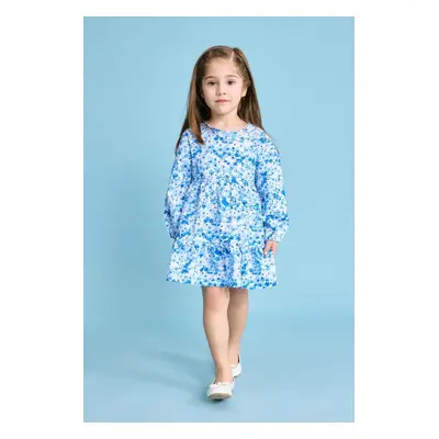 DEFACTO Baby Girl Floral Long Sleeve Seersucker Textured Dress