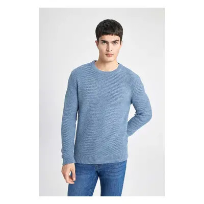 DEFACTO Blue Standard Fit Regular Cut Crew Neck Knitwear Sweater