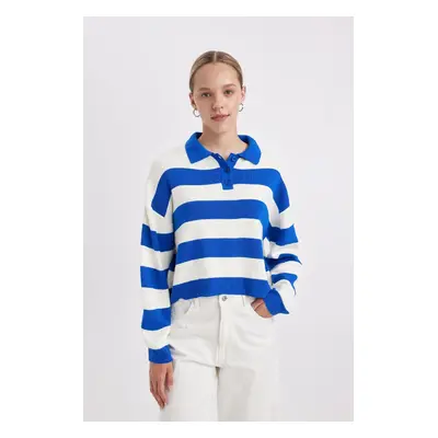 DEFACTO Regular Fit Polo Collar Buttoned Striped Knitwear Sweater