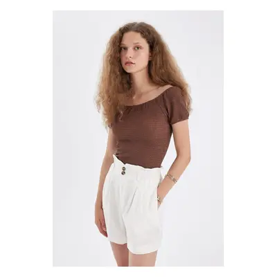 DEFACTO Fitted Off Shoulder Wrinkled Short Sleeve T-Shirt