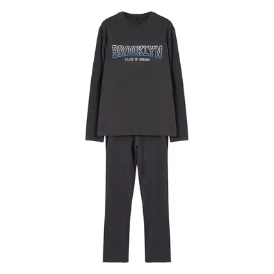 Trendyol Men's Anthracite Regular Fit Printed Knitted 100% Cotton Pajama Set