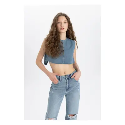 DEFACTO Crop Backless Jean Blouse