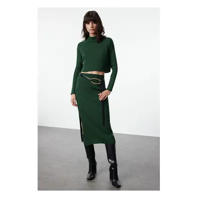 Trendyol Emerald Green Crop Pencil Skirt Knitwear Top-Bottom Set