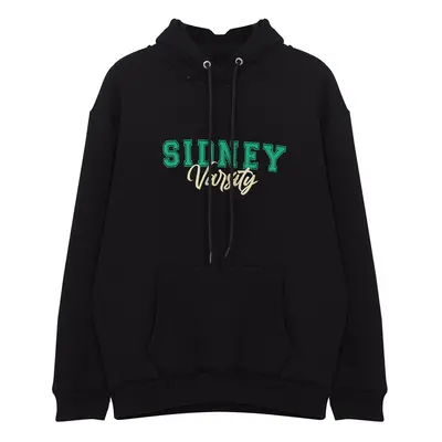 Trendyol Black Oversize/Wide Cut Text Printed Hooded Sweatshirt