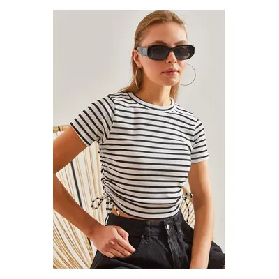 Bianco Lucci Women's Crew Neck Striped Blouse