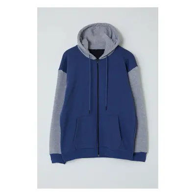 Trendyol Indigo Oversize/Wide Cut Polar Fleece/Warm Zipper Hooded Cardigan/Sweatshirt