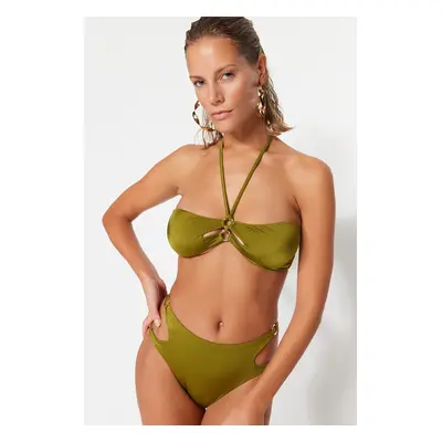 Trendyol Khaki bez ramínek s výstřihem/oknem Bikiny Top