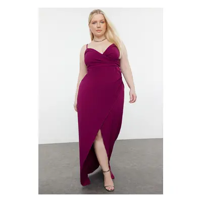 Trendyol Curve Plum Double Breasted Slit Neck Long Lined Evening/Night/Graduation/Engagement Dre