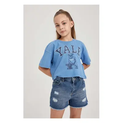 DEFACTO Girls Yale University Relax Fit Crew Neck Short Sleeve T-Shirt