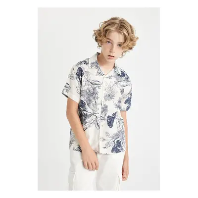 DEFACTO Boy's Polo Collar Patterned Viscose Short Sleeve Shirt