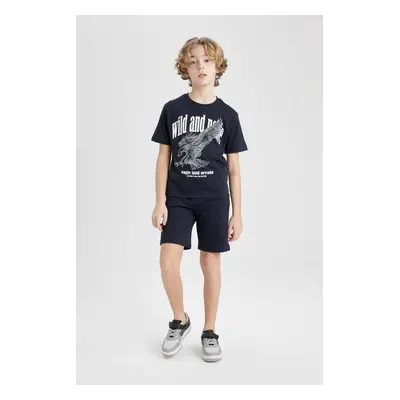 DEFACTO Boy 2-Piece Set Bike Neck Printed Short Sleeve T-Shirt Shorts