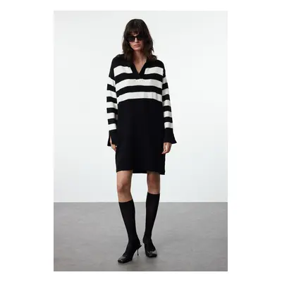 Trendyol Black Striped Mini Knitwear Soft Texture Dress