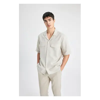 DEFACTO Relax Fit Polo Collar Linen Short Sleeve Shirt