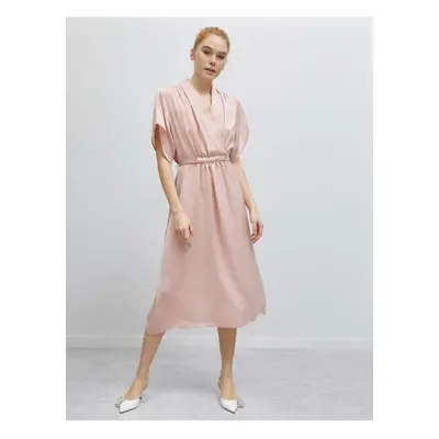 Koton Women's Pink Short Sleeve Dress with Tie Waist