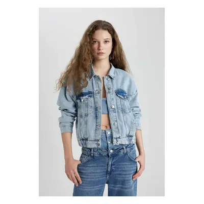 DEFACTO Shirt Collar Buttoned Pocket Jean Bomber Jacket