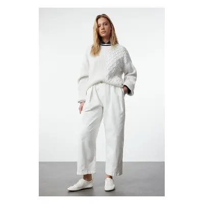 Trendyol White Elastic Waist High Waist Barrel Trousers