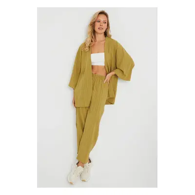 Cool & Sexy Women's Cress Kimono Suit Khaki Q983