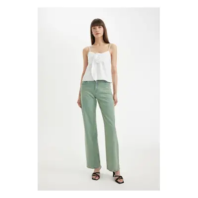 DEFACTO Straight Wide High Waist Long Jean Washed Trousers