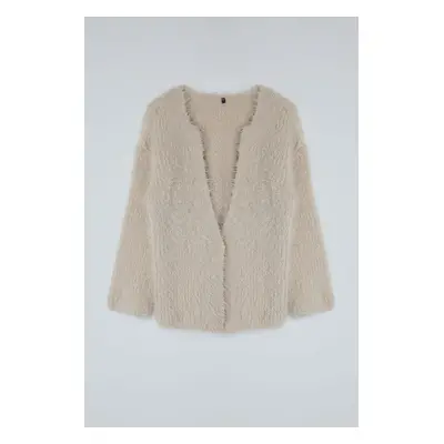 Trendyol Beige Furry Coat-Looking Knitwear Cardigan