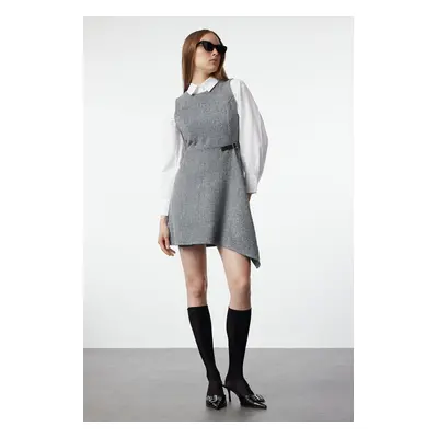 Trendyol Light Gray A-Line Skirt Asymmetric Mini Woven Dress