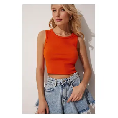 Happiness İstanbul Women's Orange Barbell Neck Crop Knitted Blouse