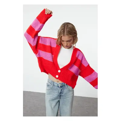 Trendyol Red Crop Soft Texture Knit Cardigan