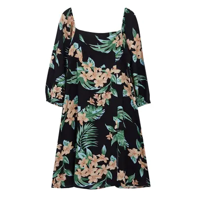 Trendyol Curve Black Floral Long Sleeve Woven Plus Size Midi Dress