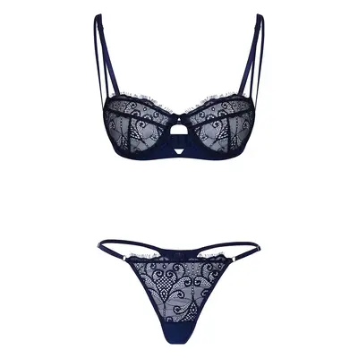 Trendyol Navy Blue Lace Piping Detailed Rope Strap Coverless Knitted Underwear Set