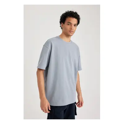 DEFACTO Oversize Wide Pattern Crew Neck Short Sleeve Basic Plain Heavy Fabric T-Shirt