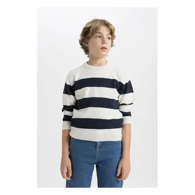 DEFACTO Boy's Crew Neck Striped Knitwear Sweater