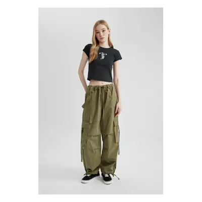 DEFACTO Cool Wide Leg Wide Leg Gabardine Pants Basic Plain Lace Up Normal Waist Cargo Pocket