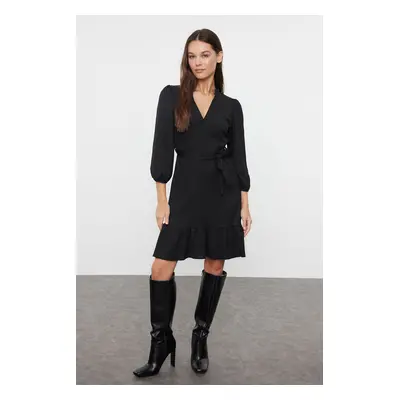 Trendyol Black Belted A-Line/A-Line Form Wrap/Textured Knitted Dress