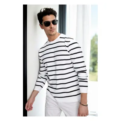 99741 Dewberry Crew Neck Striped Casual Knitwear Sweater-EKRU