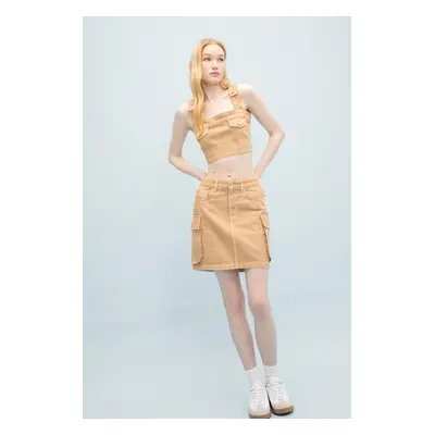 DEFACTO Cool Cargo Fit Gabardine Washed Pale Effect Mini Skirt