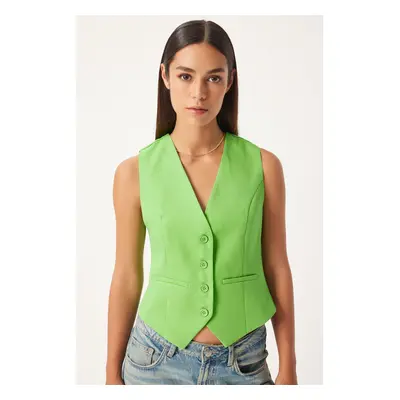 Happiness İstanbul Women's Vibrant Green Fitted Short Woven Vest