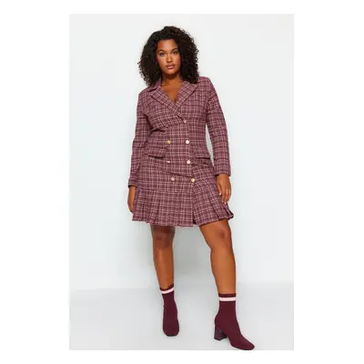 Trendyol Curve Multicolored Plaid Pattern Woven Dress with Deaty Hem