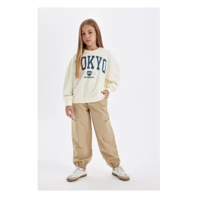 DEFACTO Girls Cotton Parachute Trousers with Elastic Waist and Legs and Cargo Pockets