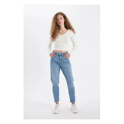 DEFACTO Lina Comfort Mom High Waist Ankle Length Jean Washed Trousers