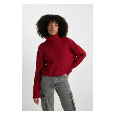 DEFACTO Oversize Wide Pattern Red Turtleneck Knitwear Sweater