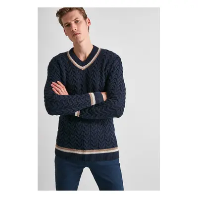 Trendyol Navy Blue Regular Wool V Neck Hair Knitted Sweater