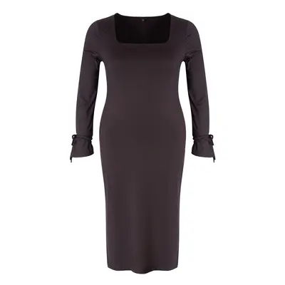 Trendyol Curve Black Premium Square Neck Slit Knitted Plus Size Dress