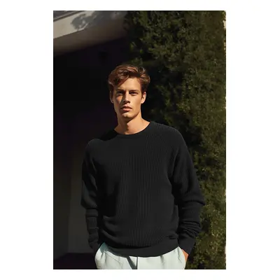 Trendyol Black Oversize Couple/Double Crew Neck Plain Knitwear Sweater