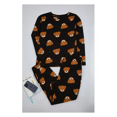 Trendyol Curve Black Teddy Bear Patterned T-shirt-Jogger Knitted Pajama Set