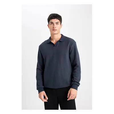 DEFACTO Regular Fit Polo Neck Jacquard Knitwear Sweatshirt