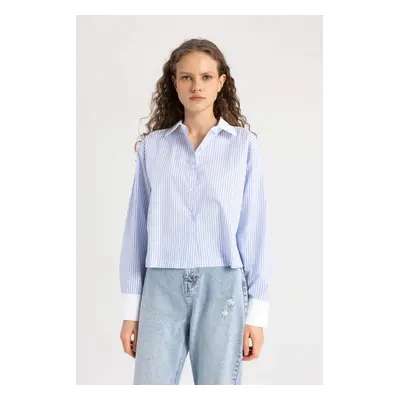 DEFACTO Crop Striped Poplin Long Sleeve Shirt