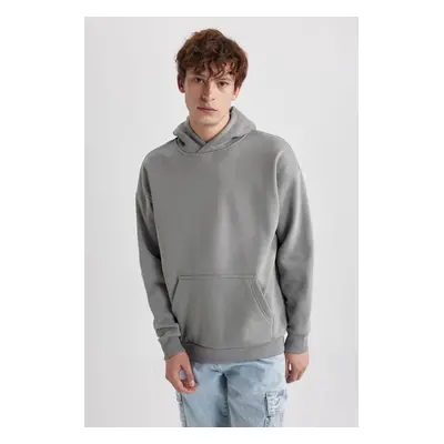 DEFACTO Oversize Wide Pattern Hooded Kangaroo Pocket Basic Plain Sweatshirt