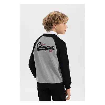 DEFACTO Boys College Collar Embroidered Snap Closure Double Pocket Seasonal Light Thin Bomber Ca